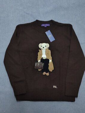 Size:S Ralph Lauren Polo Bear Brown Crewneck Knit Sweater